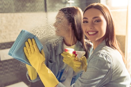Bow Cleaners employee reviewing safe use of cleaning products
